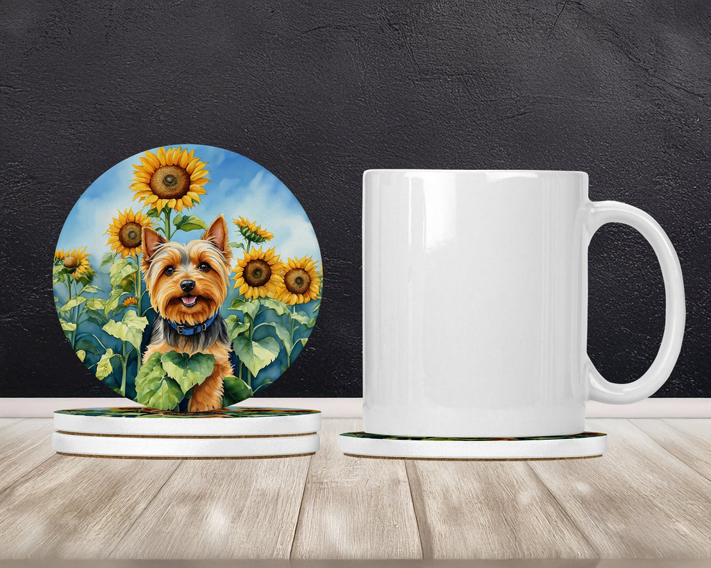Silky Terrier in Sunflowers Large Sandstone Coasters Pack of 4-1
