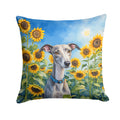 Whippet in sunflowers throw pillow, square water-resistant outdoor cushion with vibrant dog and floral print