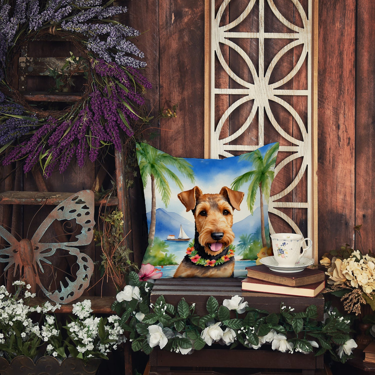 Airedale Terrier Luau Throw Pillow-3