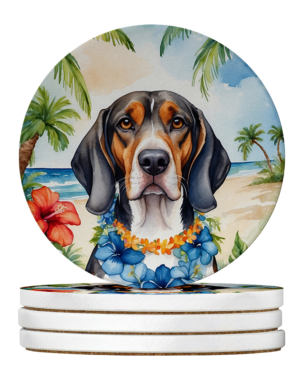 American English Coonhound Luau Large Sandstone Coasters Pack of 4-0