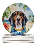 American English Coonhound Luau Large Sandstone Coasters Pack of 4-0