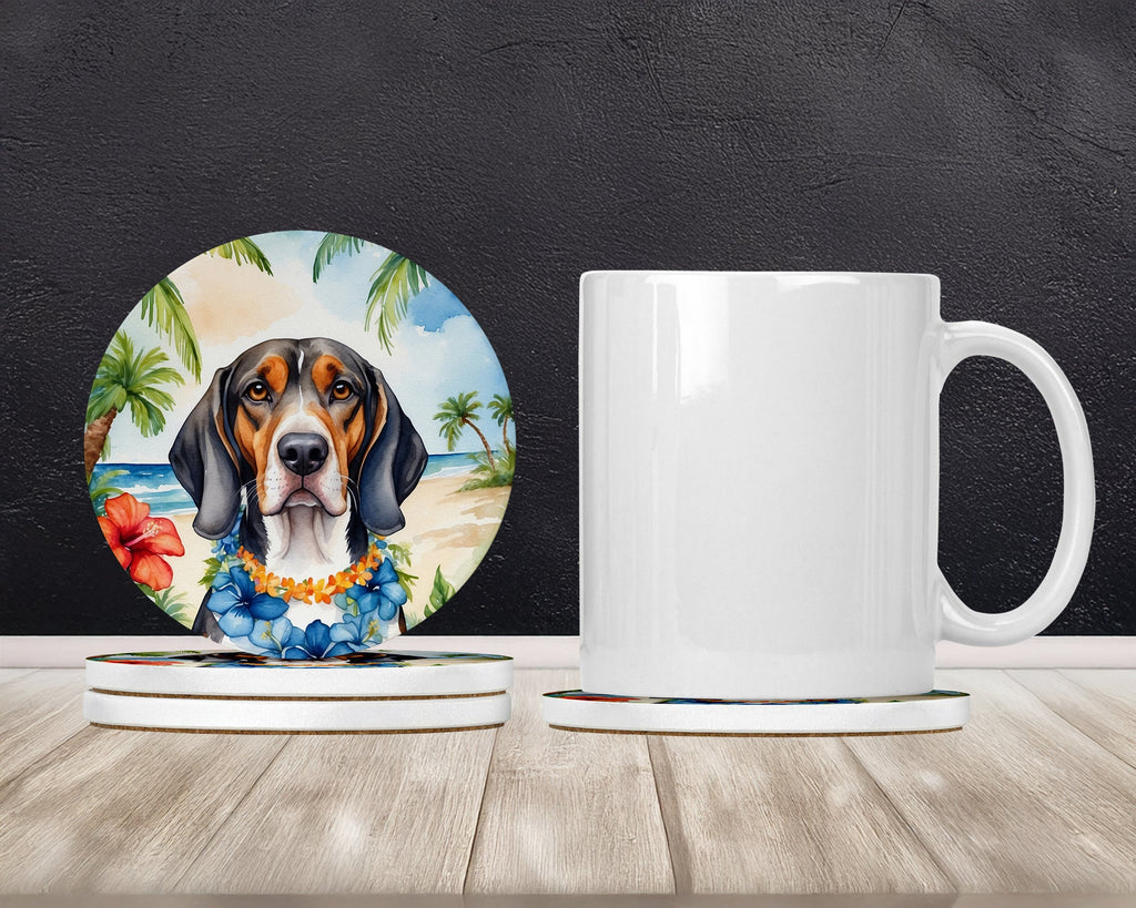 American English Coonhound Luau Large Sandstone Coasters Pack of 4-1