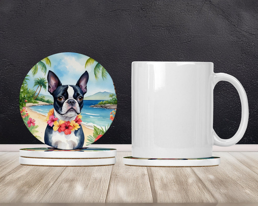 Boston Terrier Luau Large Sandstone Coasters Pack of 4-1