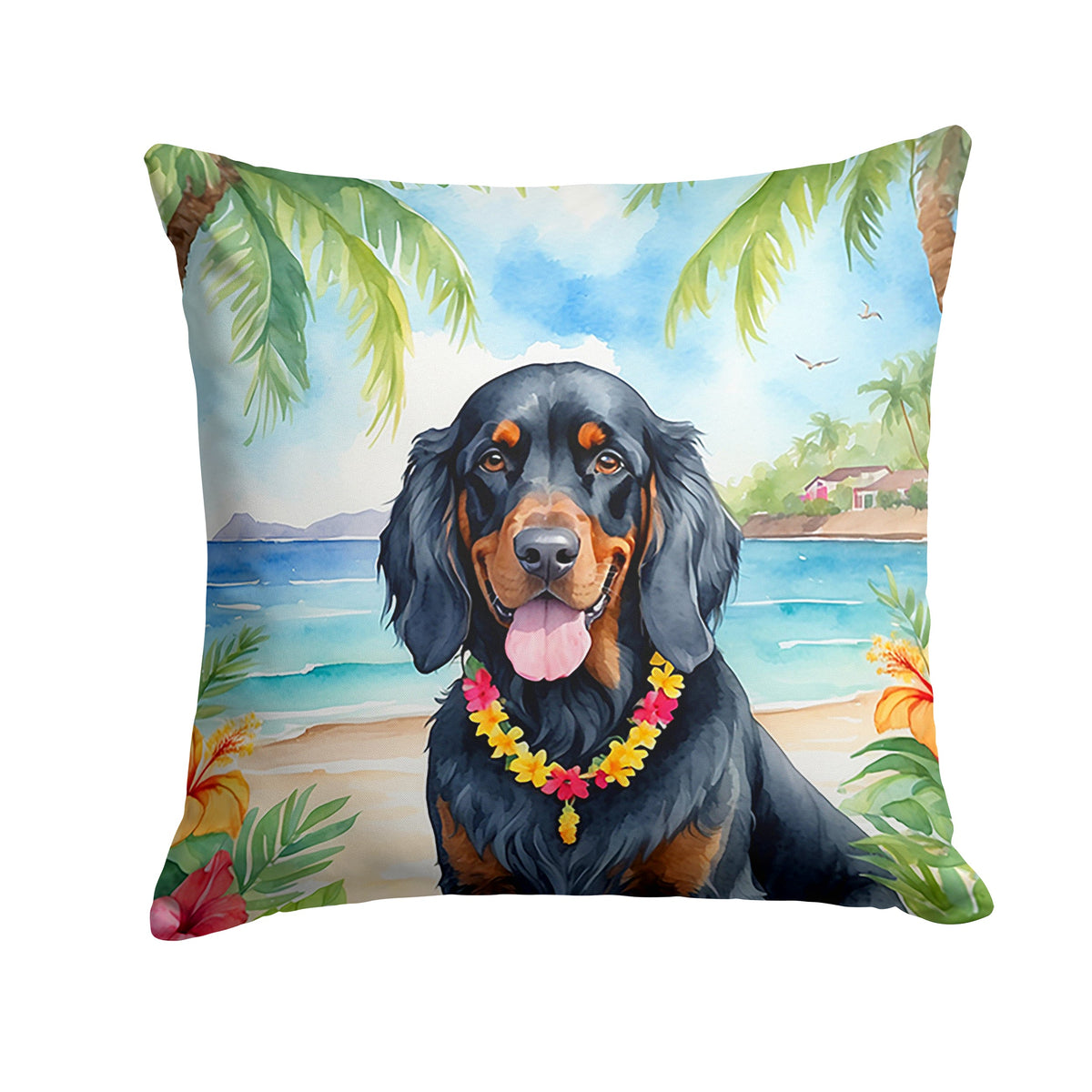 Gordon Setter Luau Throw Pillow-0