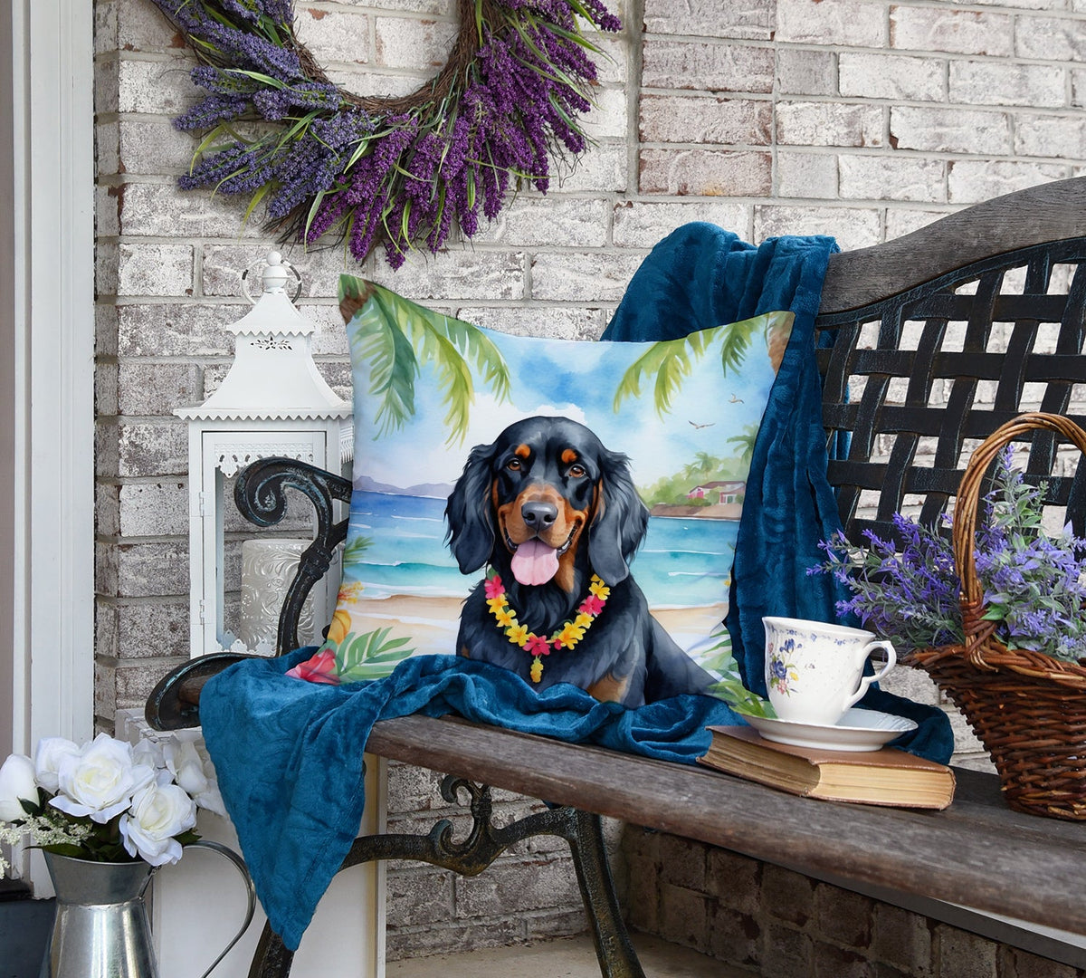 Gordon Setter Luau Throw Pillow-3