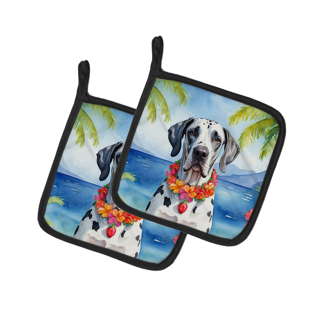 Great Dane Luau Pair of Pot Holders-0