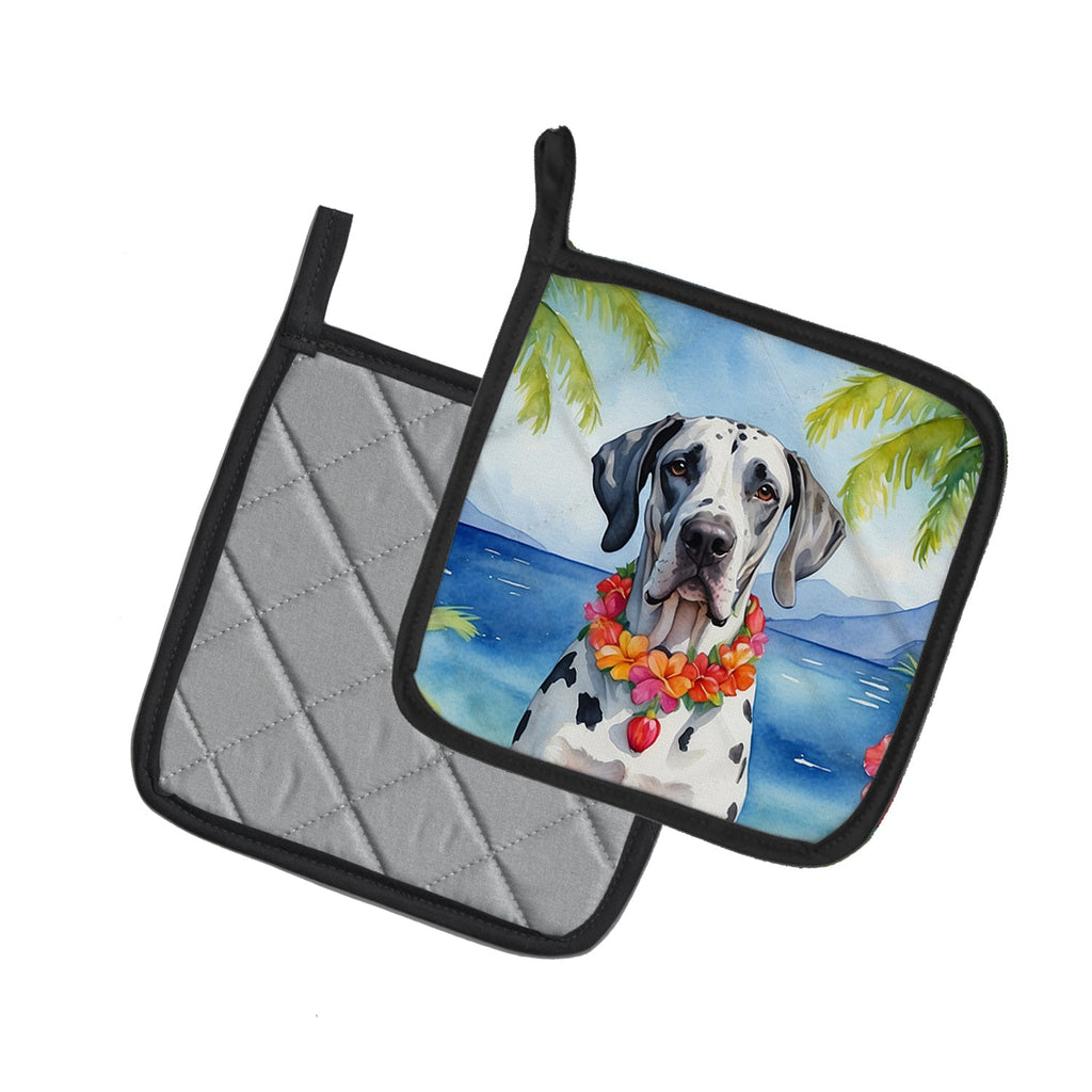 Great Dane Luau Pair of Pot Holders-1