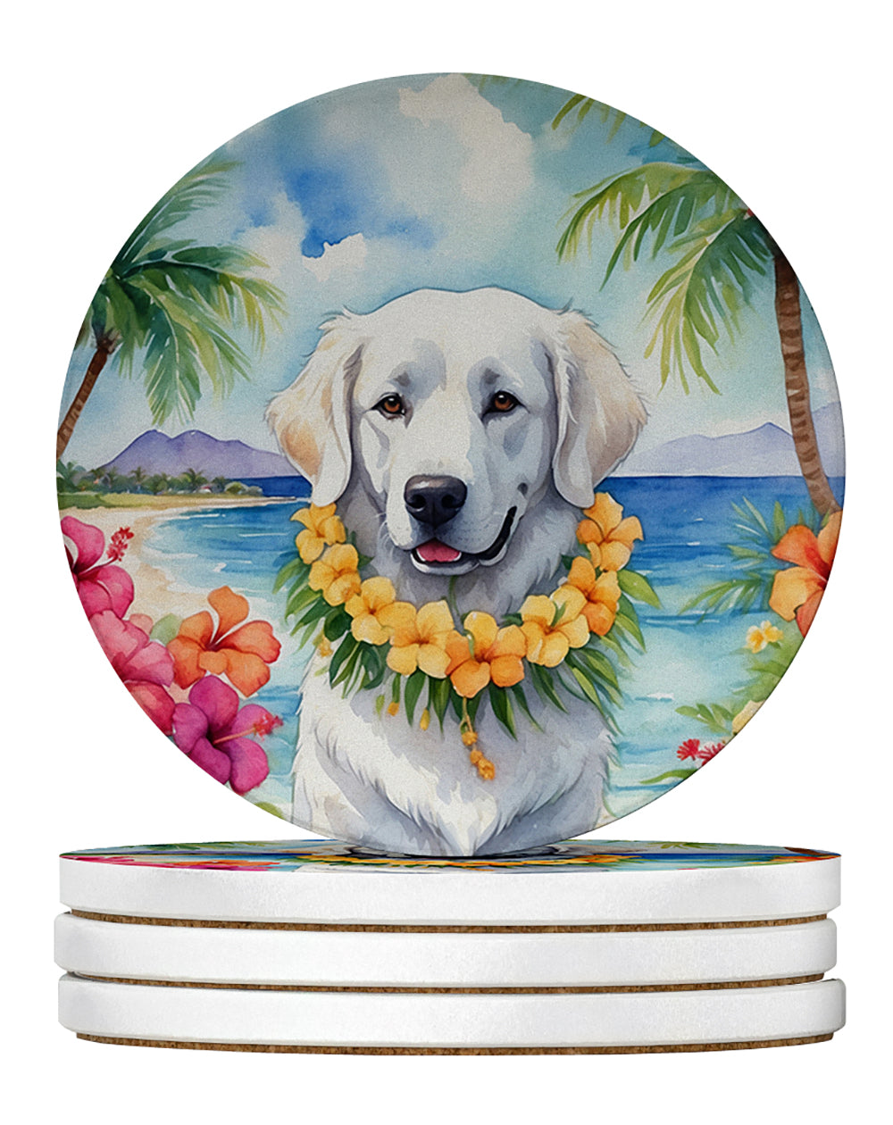 Kuvasz Luau Large Sandstone Coasters Pack of 4-0