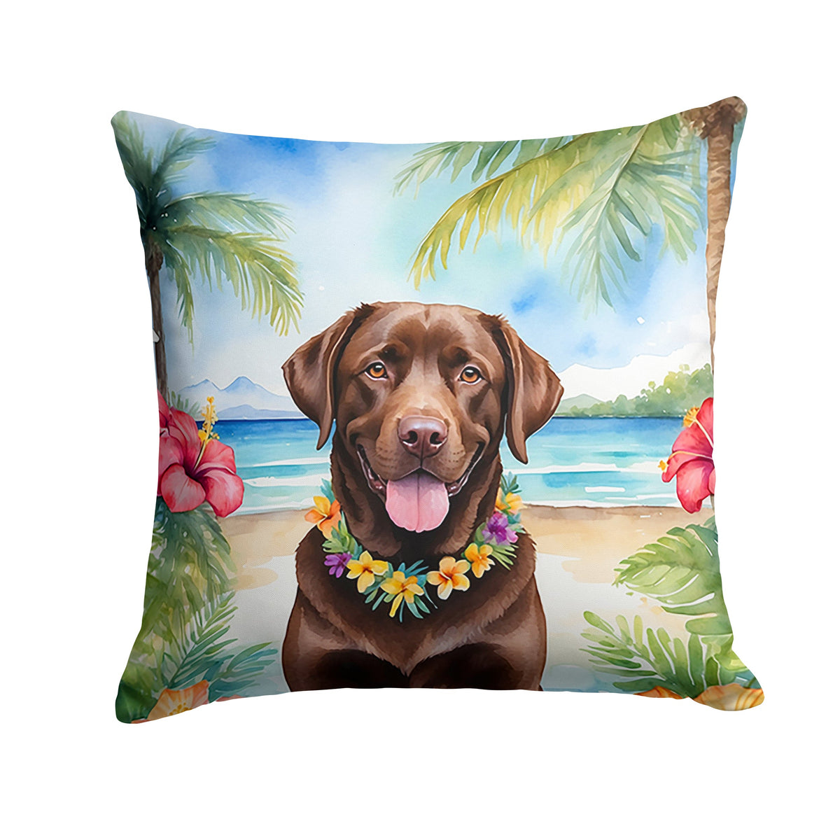 Chocolate Labrador Retriever Luau Throw Pillow-0