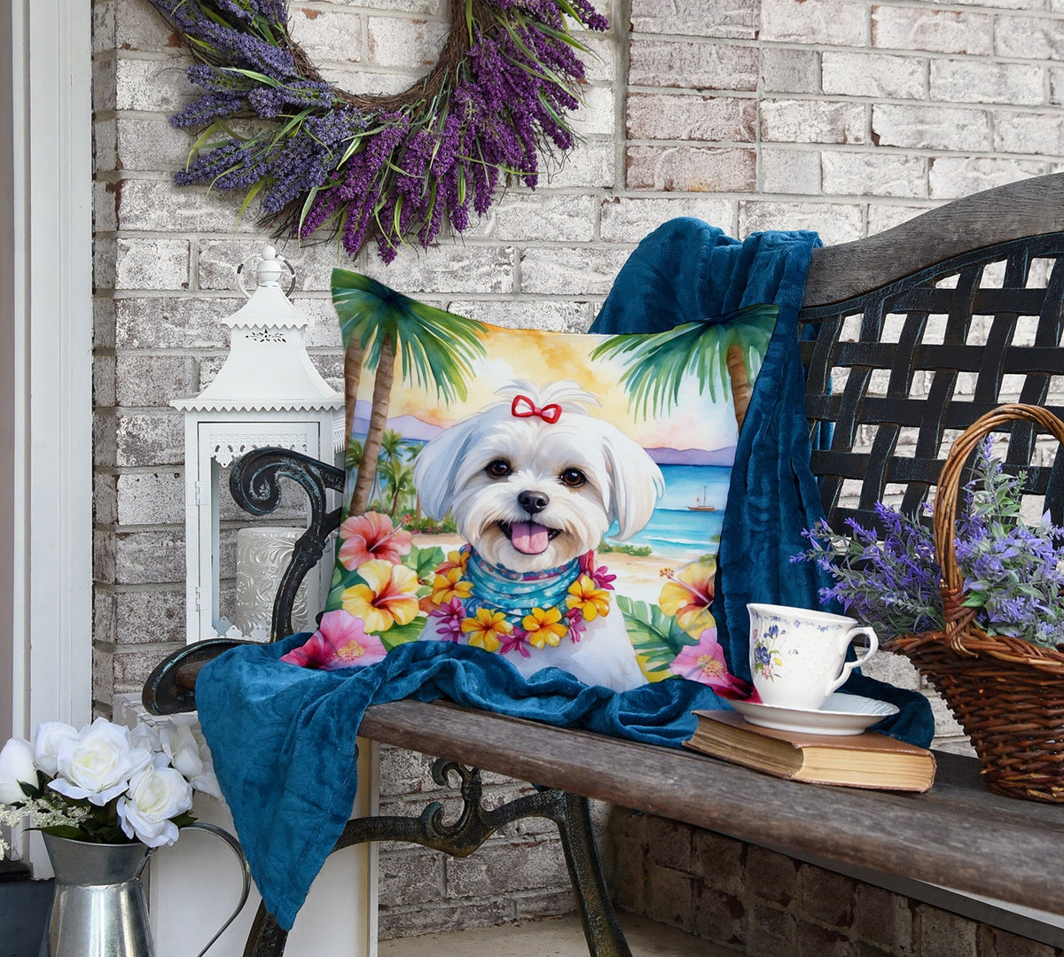 Maltese Luau Throw Pillow-3