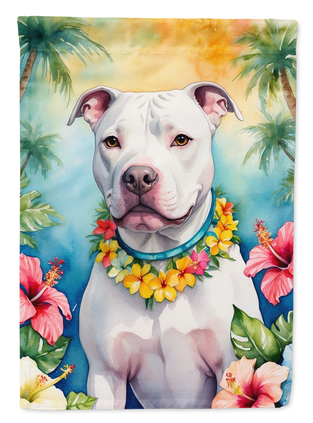 Pit Bull Terrier Luau House Flag-0