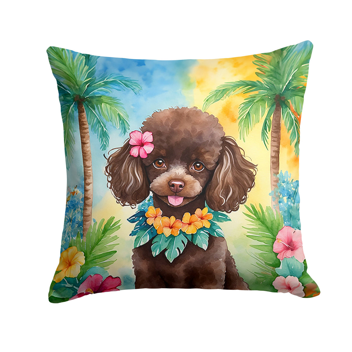 Chocolate Poodle Luau Throw Pillow-0