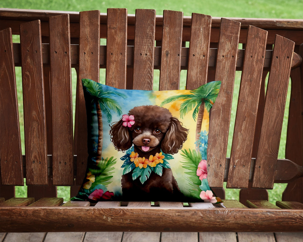 Chocolate Poodle Luau Throw Pillow-1