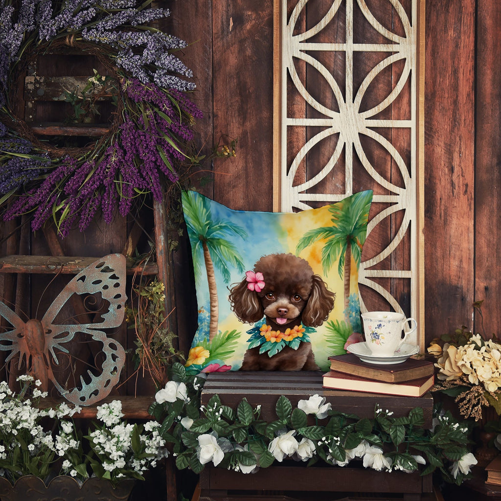 Chocolate Poodle Luau Throw Pillow-3