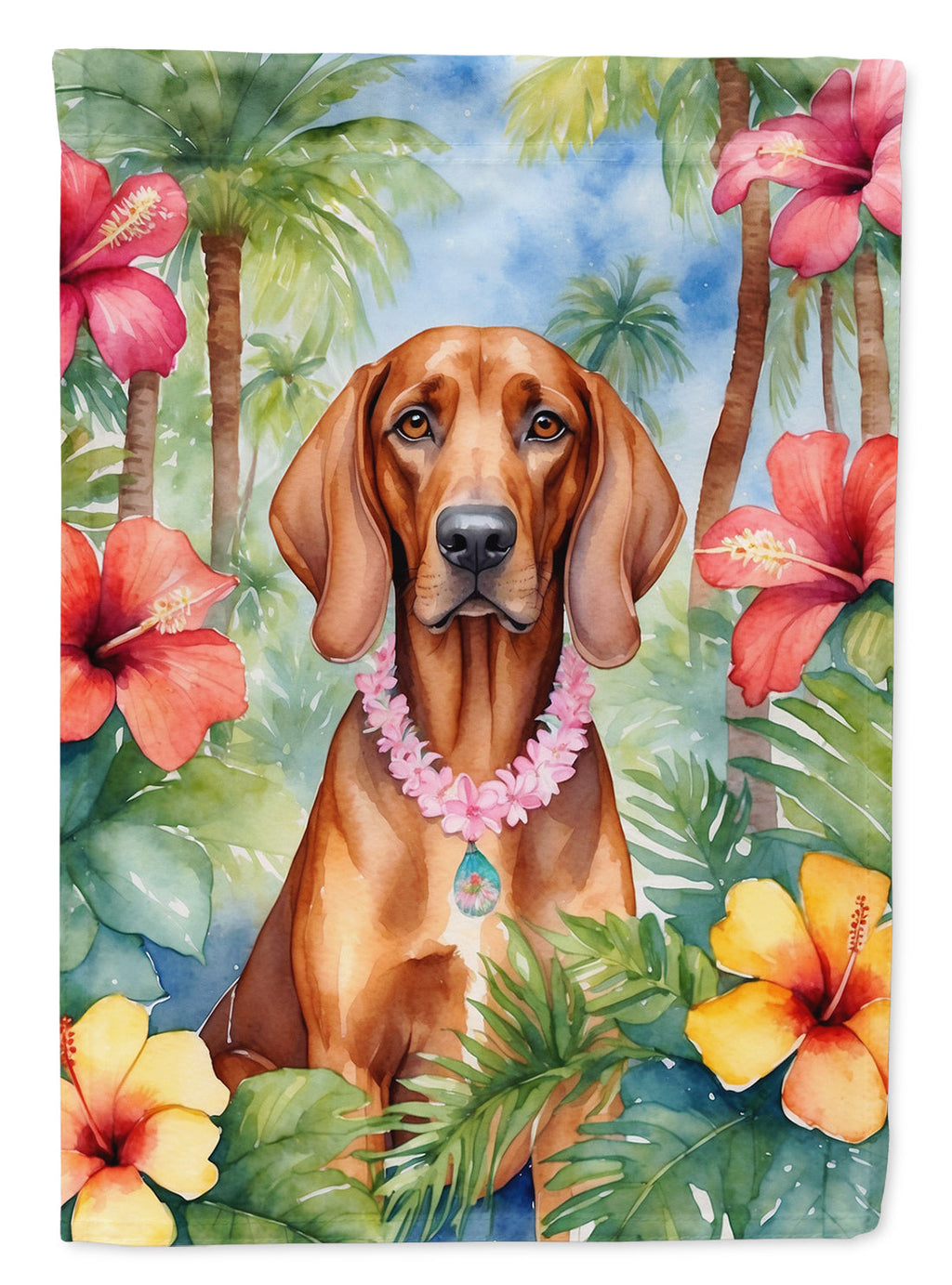 Redbone Coonhound Luau Garden Flag-0