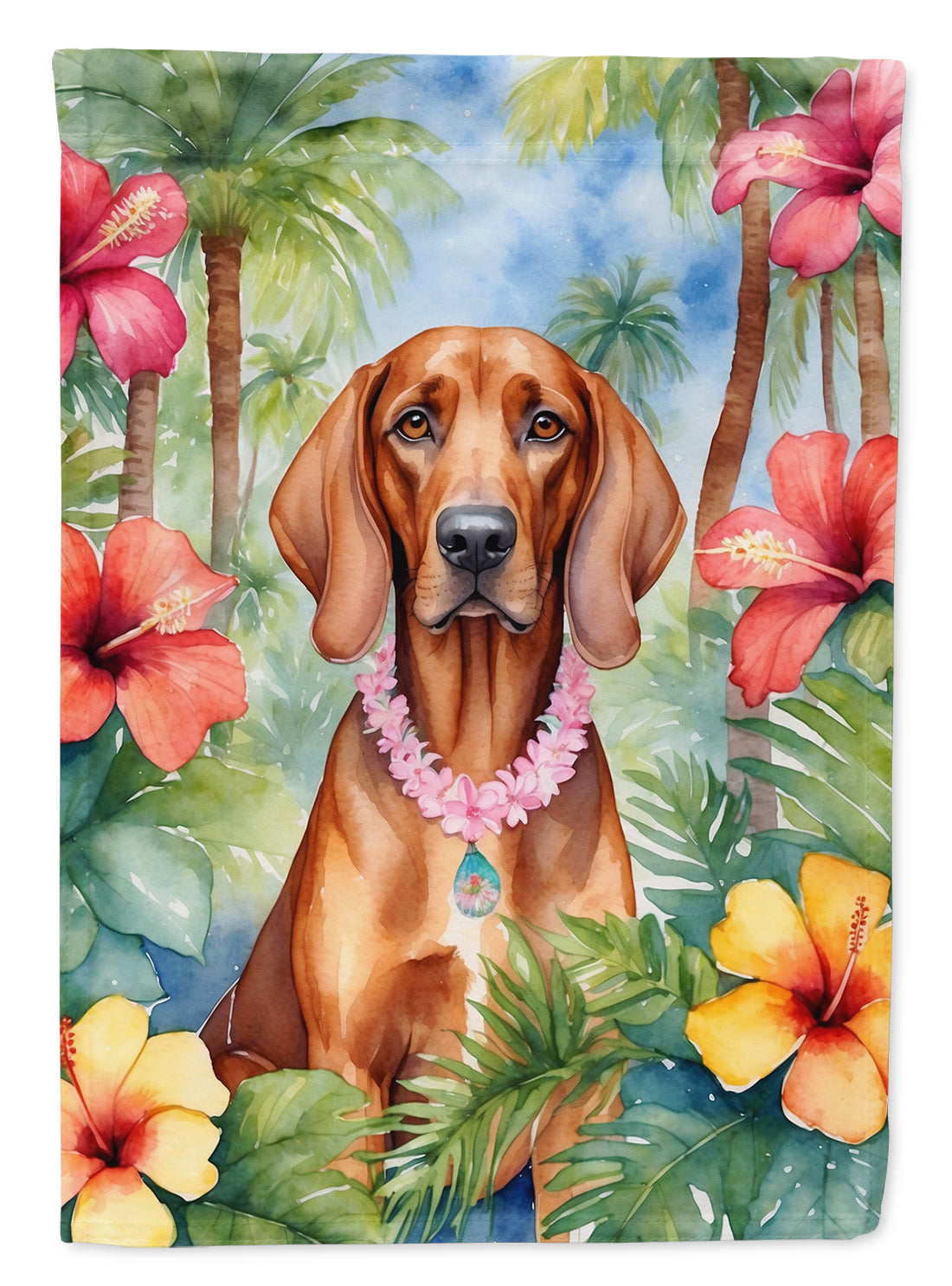 Redbone Coonhound Luau Garden Flag-0