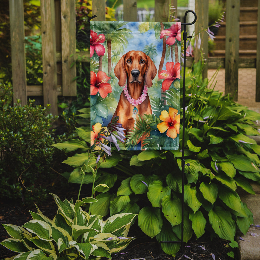 Redbone Coonhound Luau Garden Flag-1