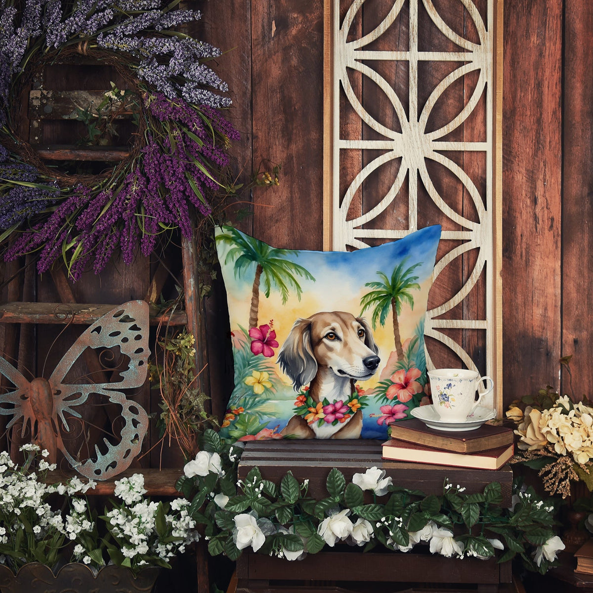 Saluki Luau Throw Pillow-4