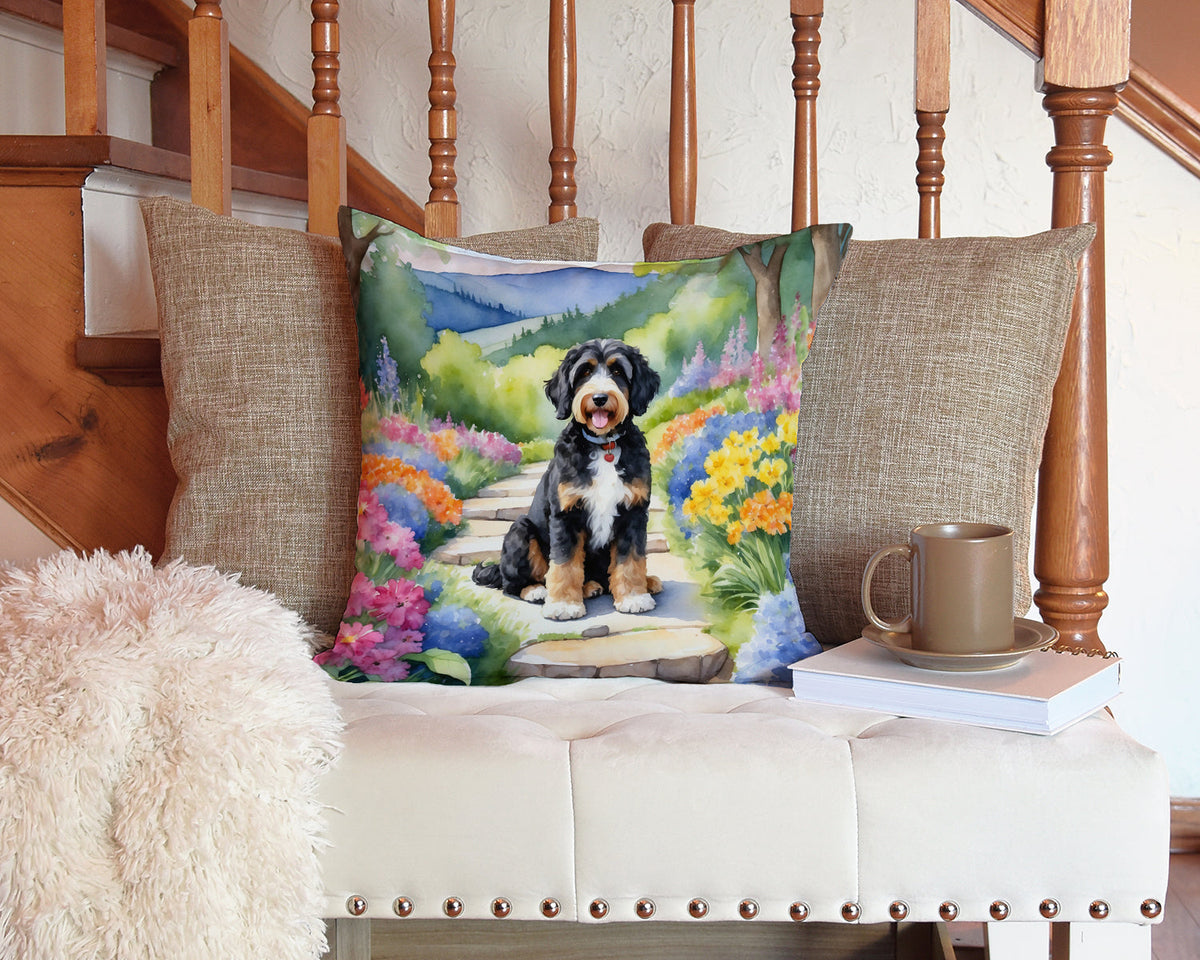 Bernedoodle Spring Path Throw Pillow-2