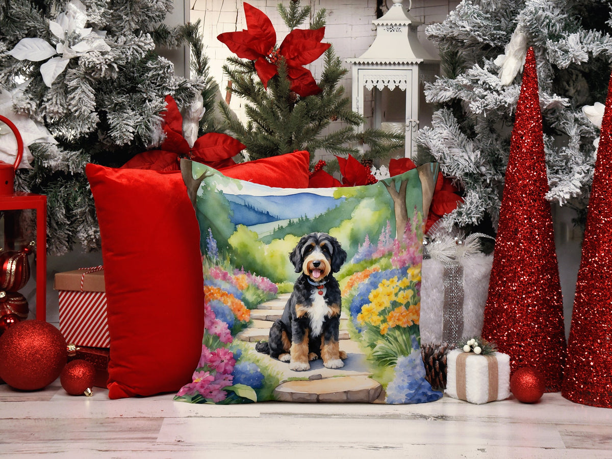 Bernedoodle Spring Path Throw Pillow-4