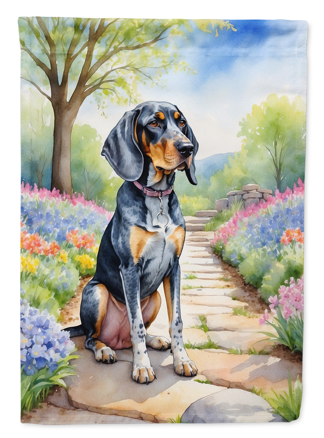Bluetick Coonhound Spring Path House Flag-0