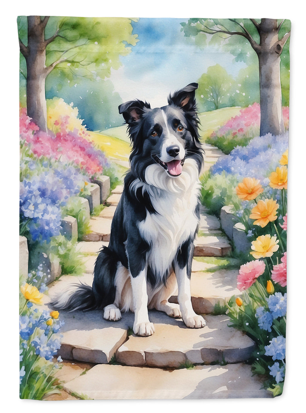 Border Collie Spring Path Garden Flag-0