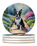 Boston Terrier Spring Path Large Sandstone Coasters Pack of 4-0