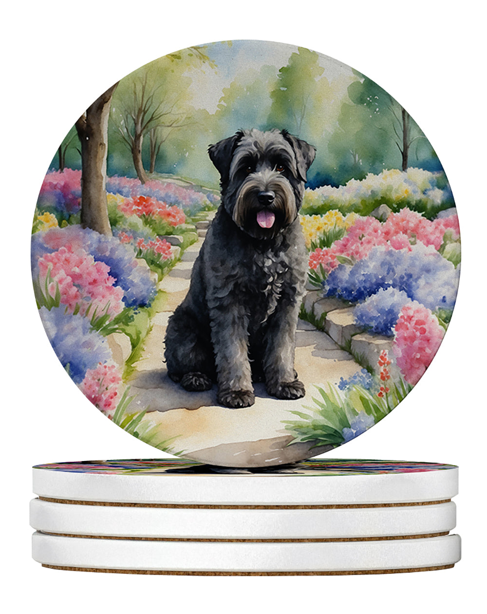 Bouvier des Flandres Spring Path Large Sandstone Coasters Pack of 4-0