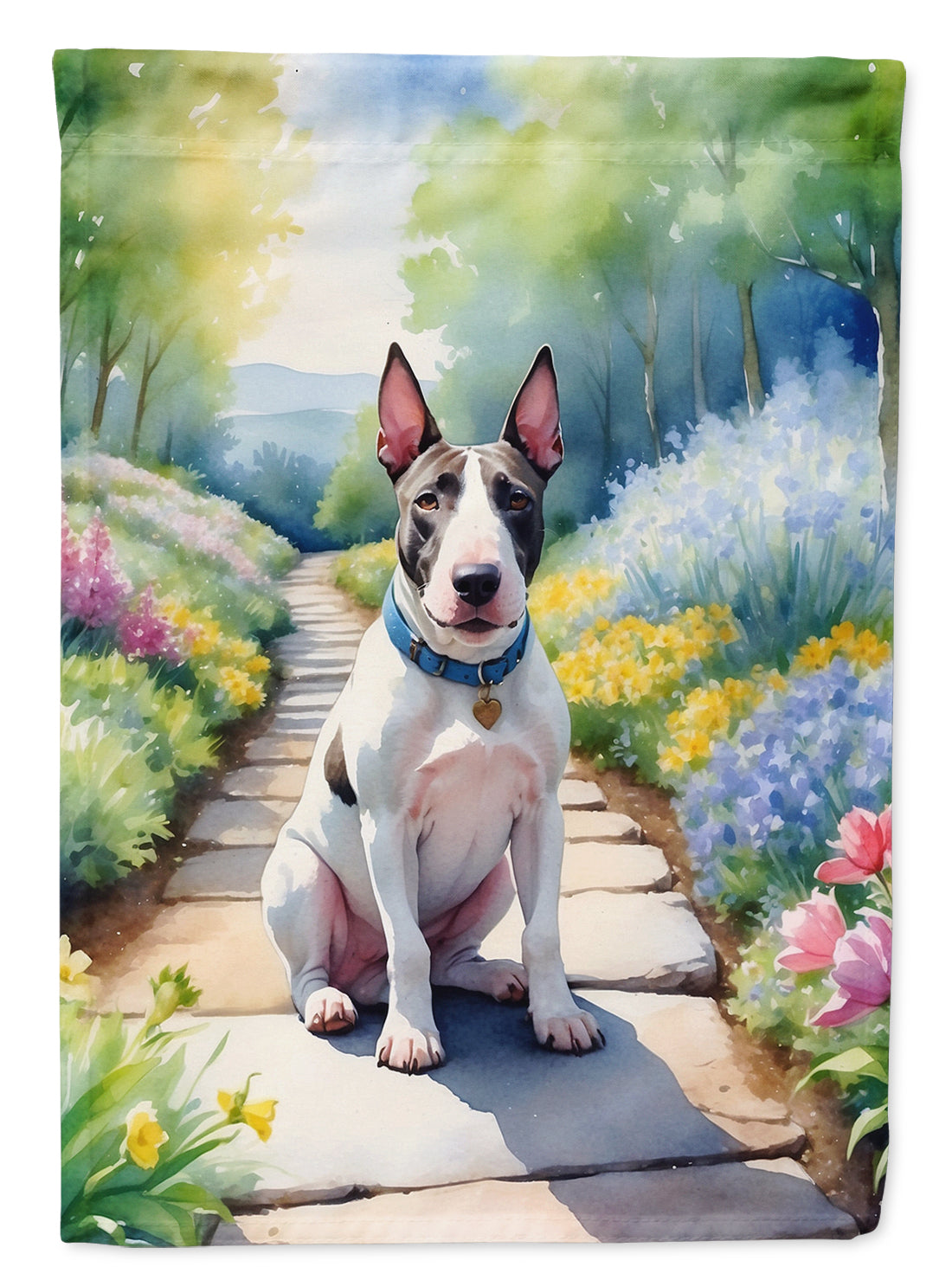 Bull Terrier Spring Path House Flag-0