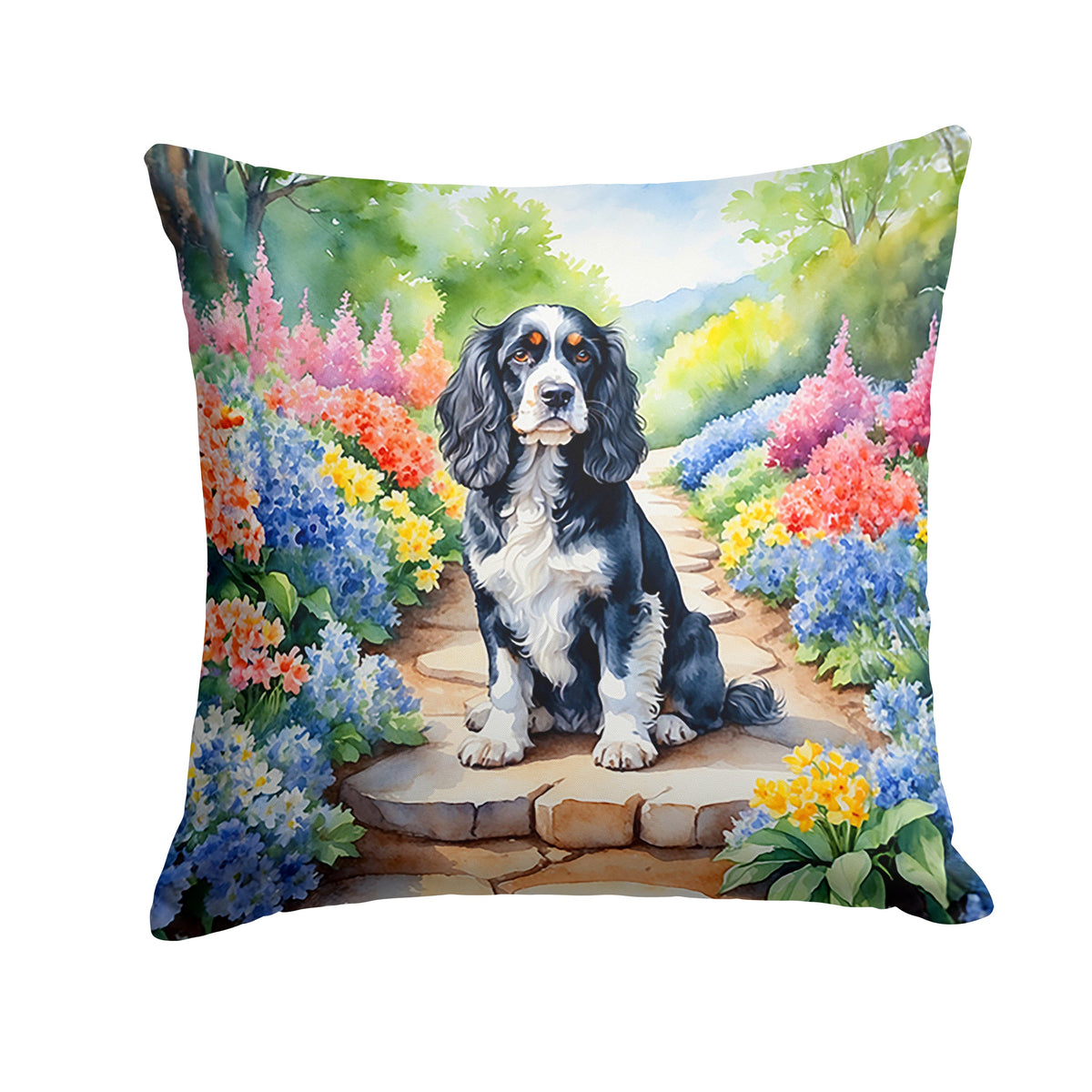 Cocker Spaniel Spring Path Throw Pillow-0