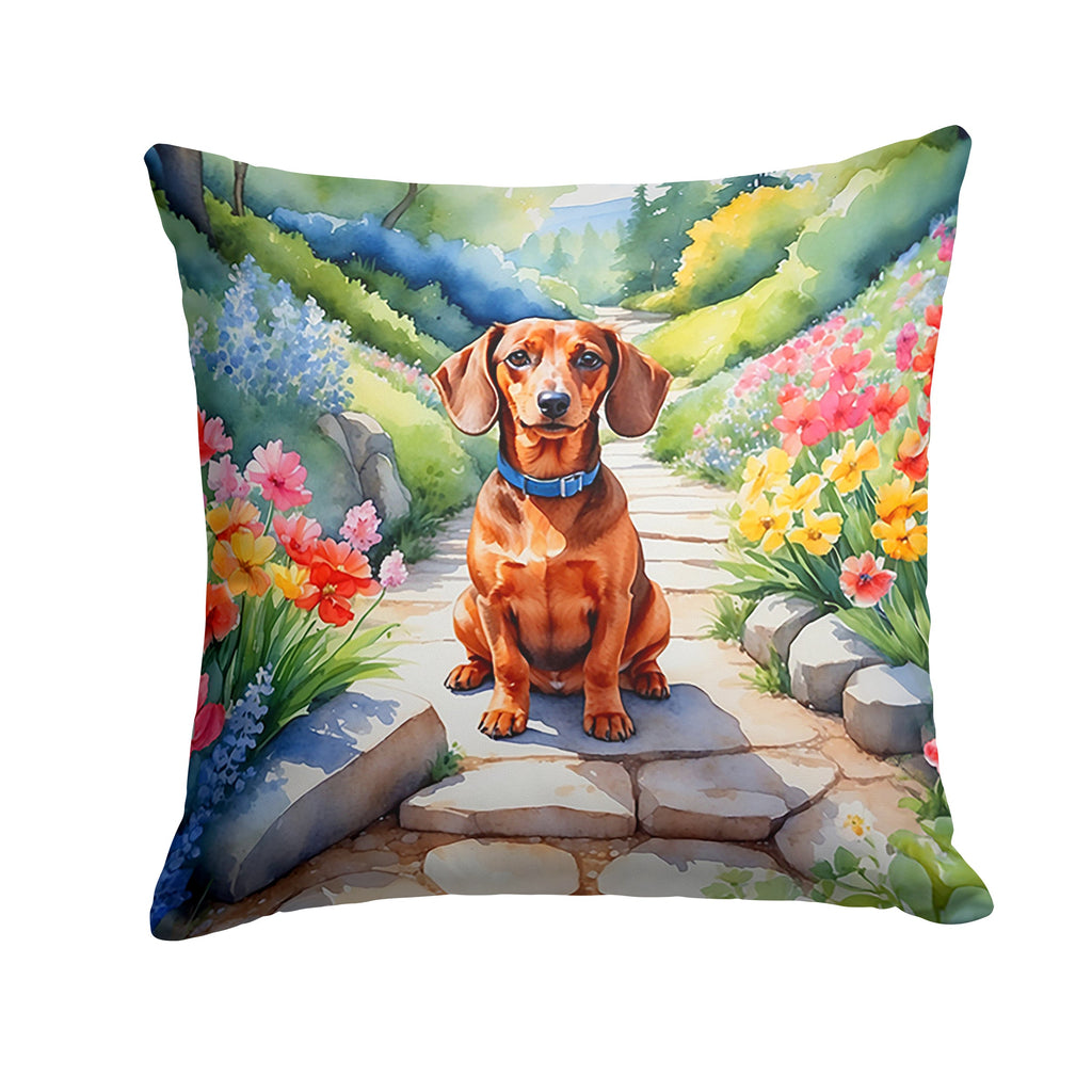 Dachshund Spring Path Throw Pillow-0