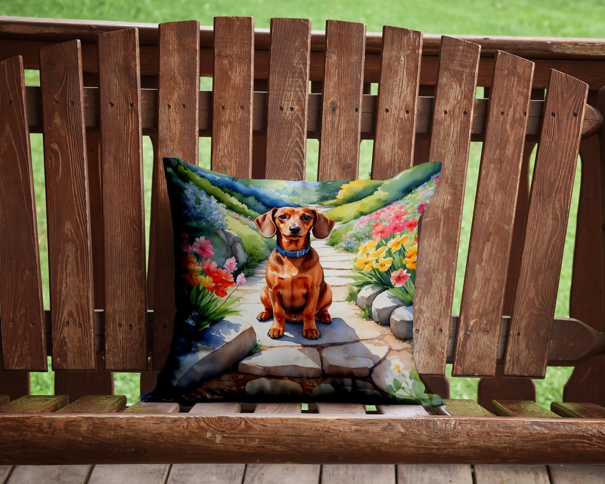 Dachshund Spring Path Throw Pillow-1