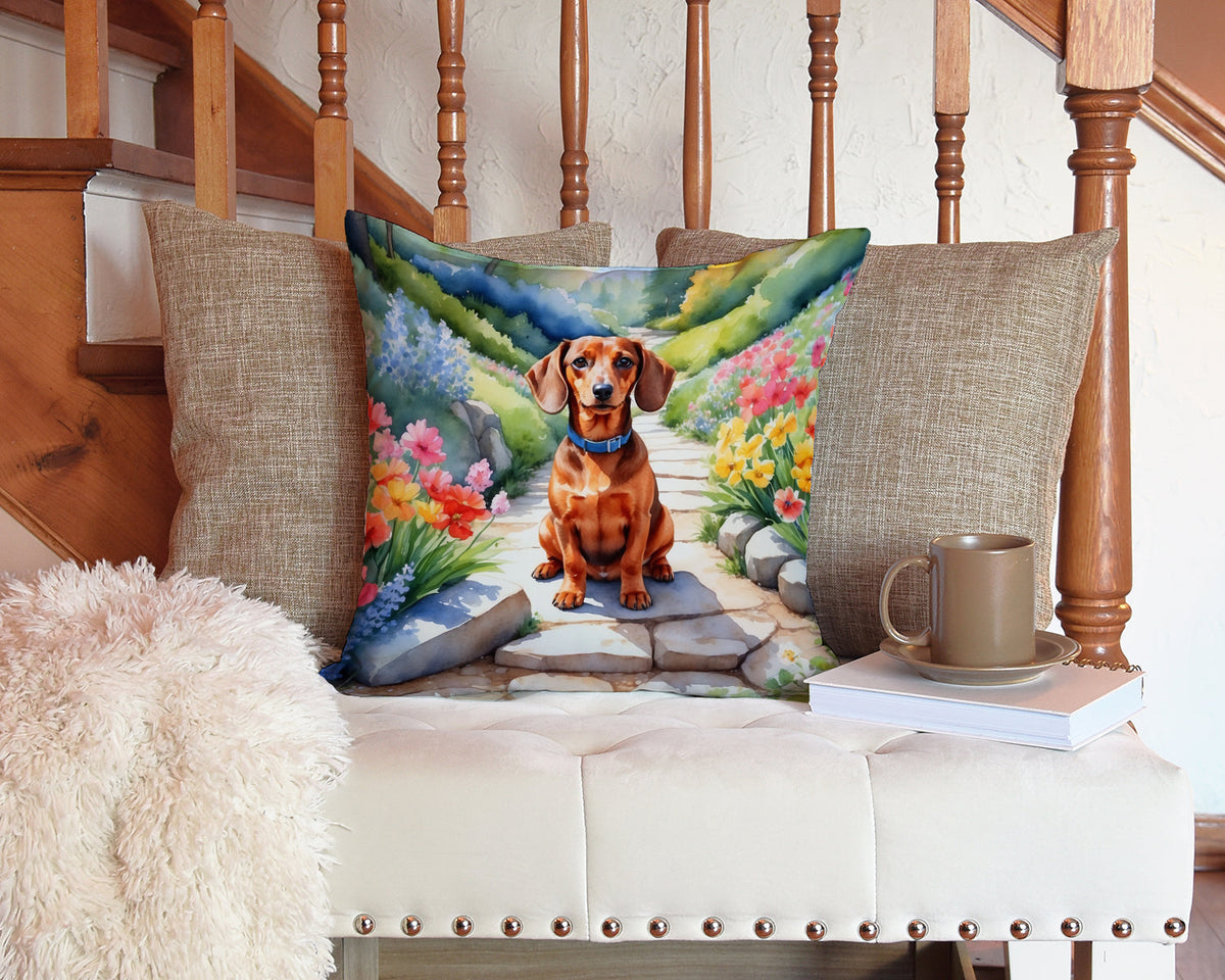 Dachshund Spring Path Throw Pillow-2