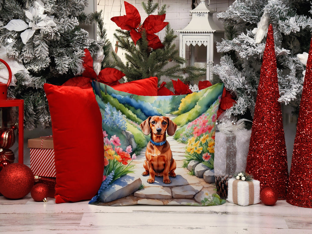 Dachshund Spring Path Throw Pillow-4