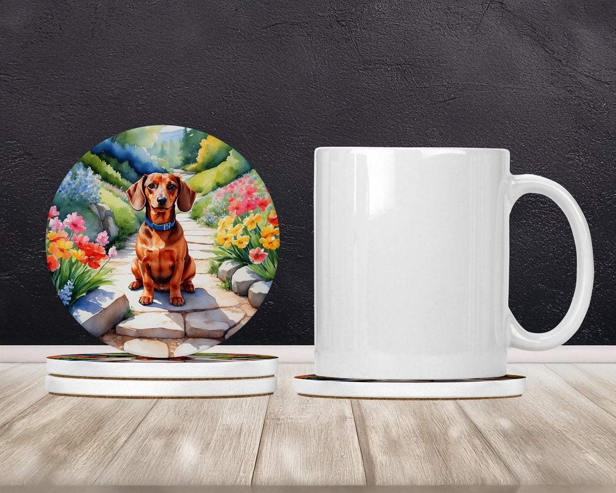 Dachshund Spring Path Large Sandstone Coasters Pack of 4-1