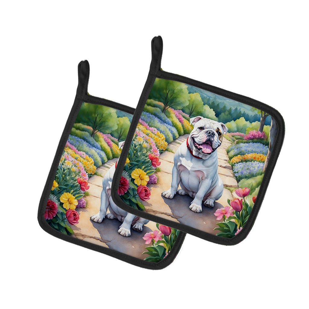 English Bulldog Spring Path Pair of Pot Holders-0