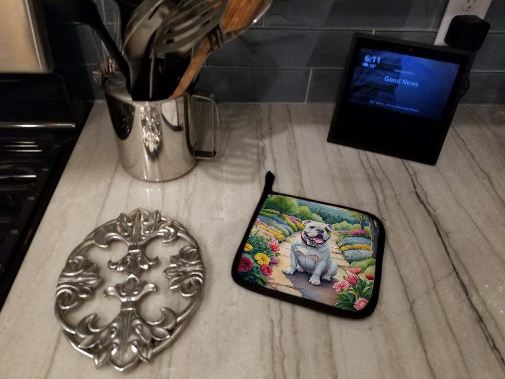 English Bulldog Spring Path Pair of Pot Holders-2