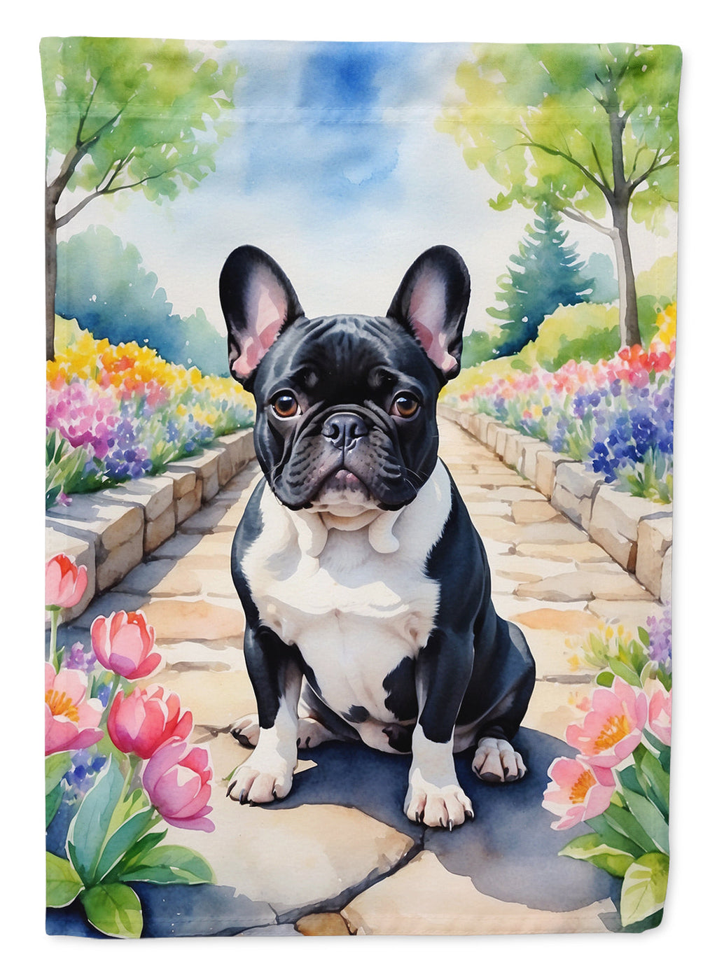 French Bulldog Spring Path House Flag-0