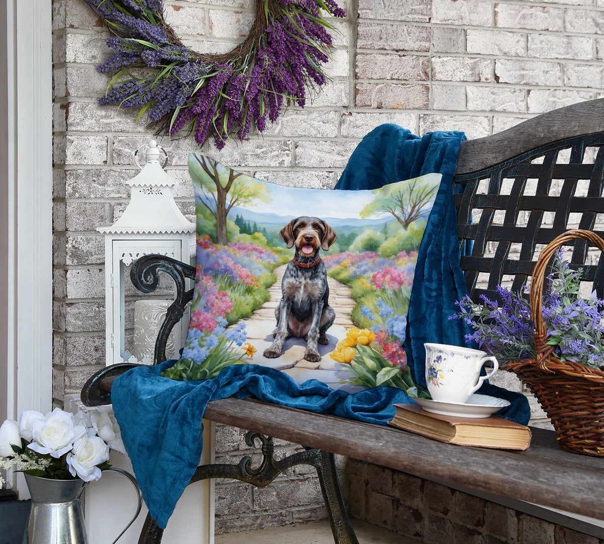 German Wirehaired Pointer Spring Path Throw Pillow-3