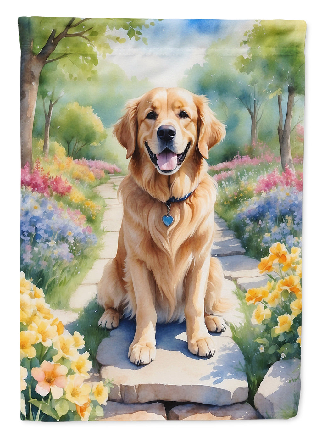 Golden Retriever Spring Path House Flag-0