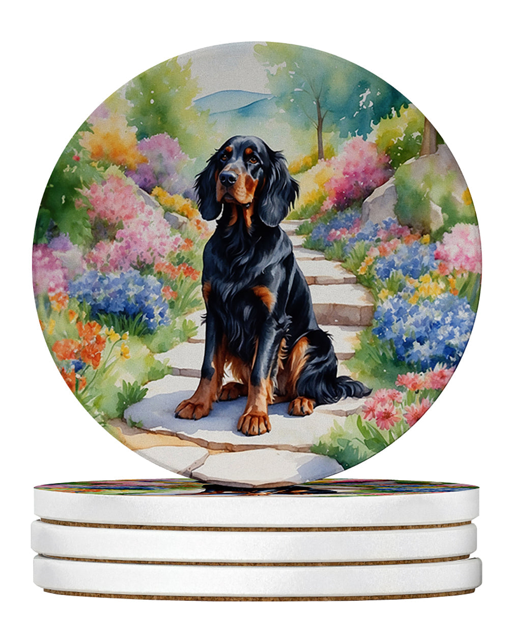 Gordon Setter Spring Path Large Sandstone Coasters Pack of 4-0