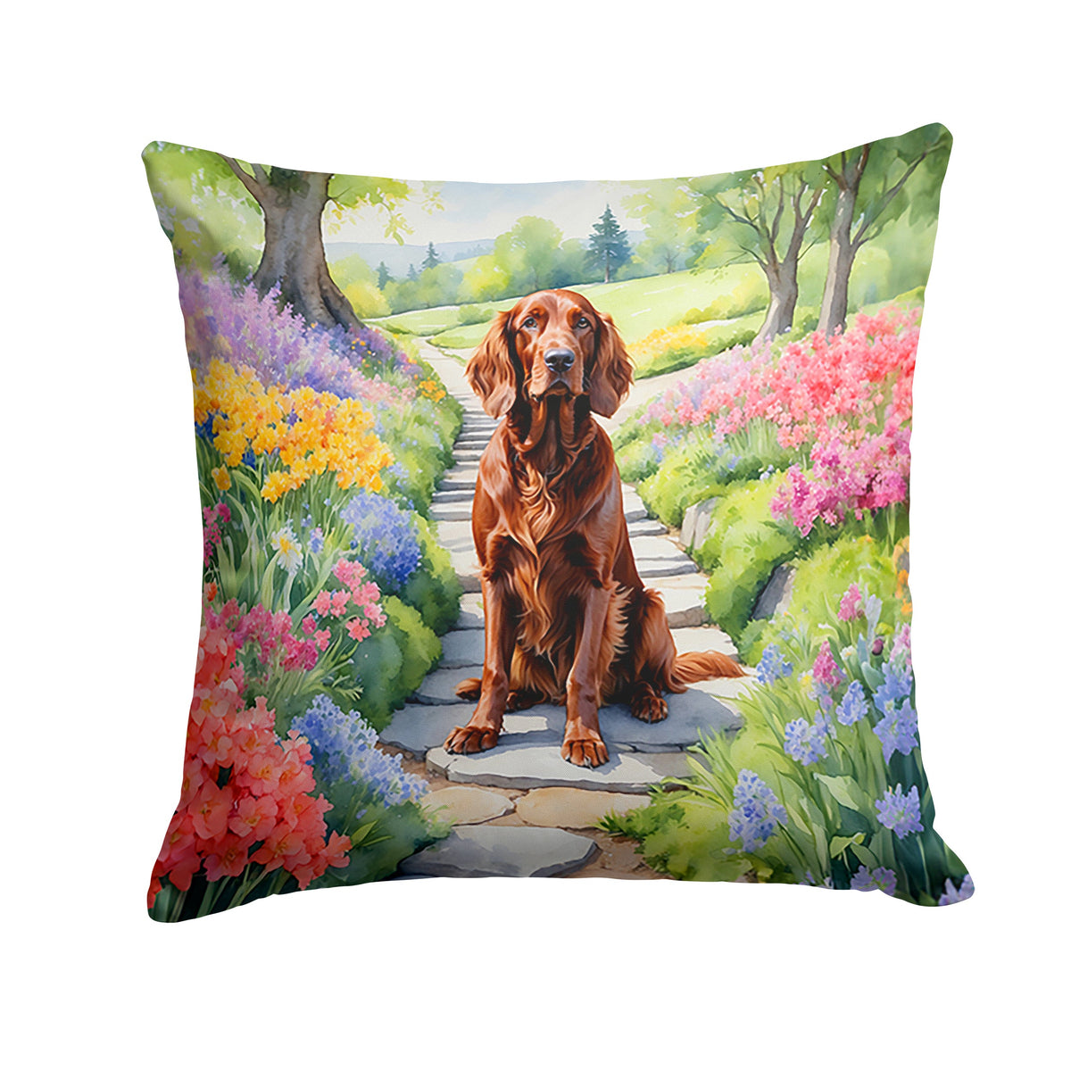Irish Setter Spring Path Throw Pillow-0