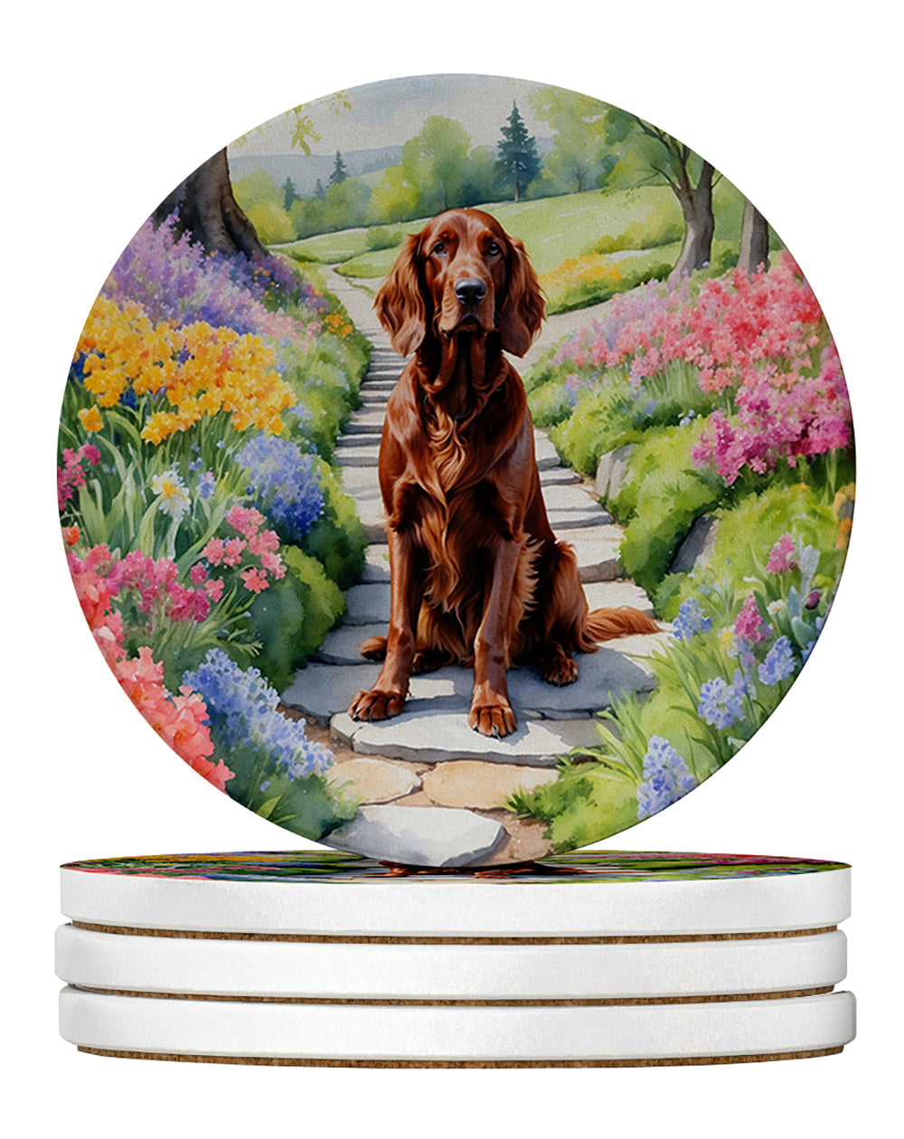 Irish Setter Spring Path Large Sandstone Coasters Pack of 4-0