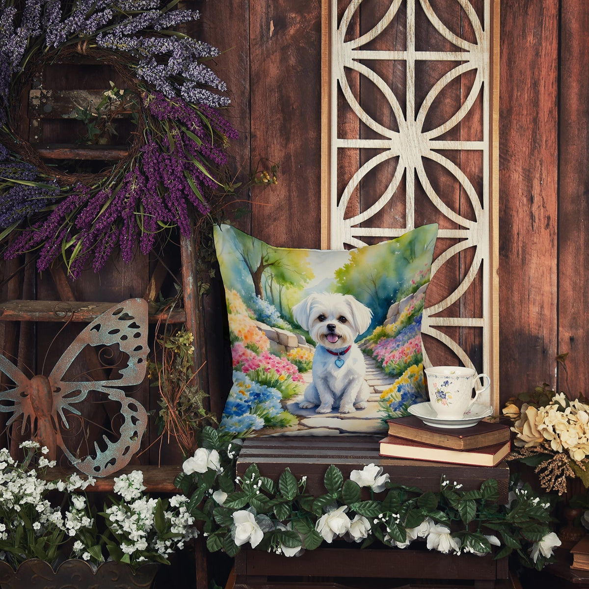 Maltese Spring Path Throw Pillow-4