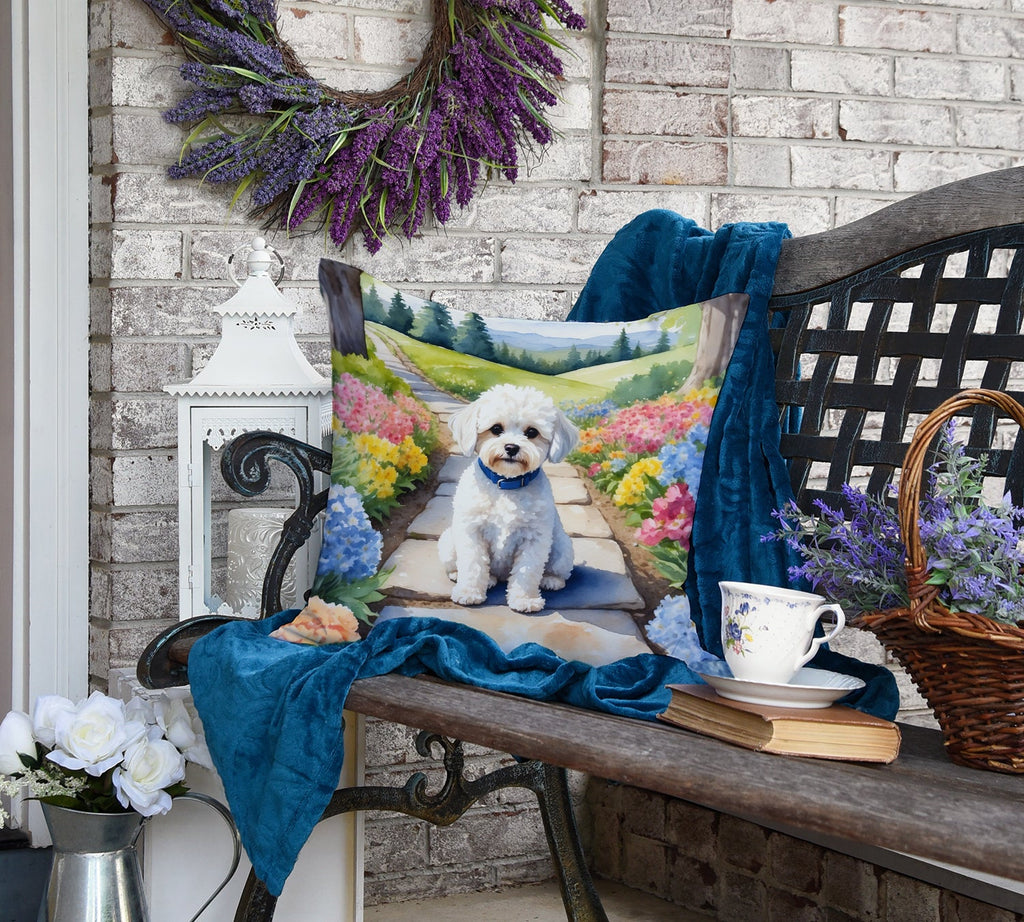 Maltipoo Spring Path Throw Pillow-3