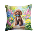 Chocolate Poodle Spring Path Throw Pillow-0