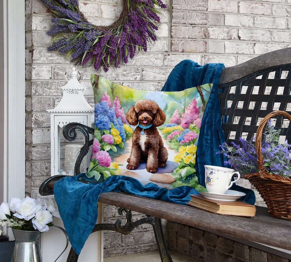Chocolate Poodle Spring Path Throw Pillow-3