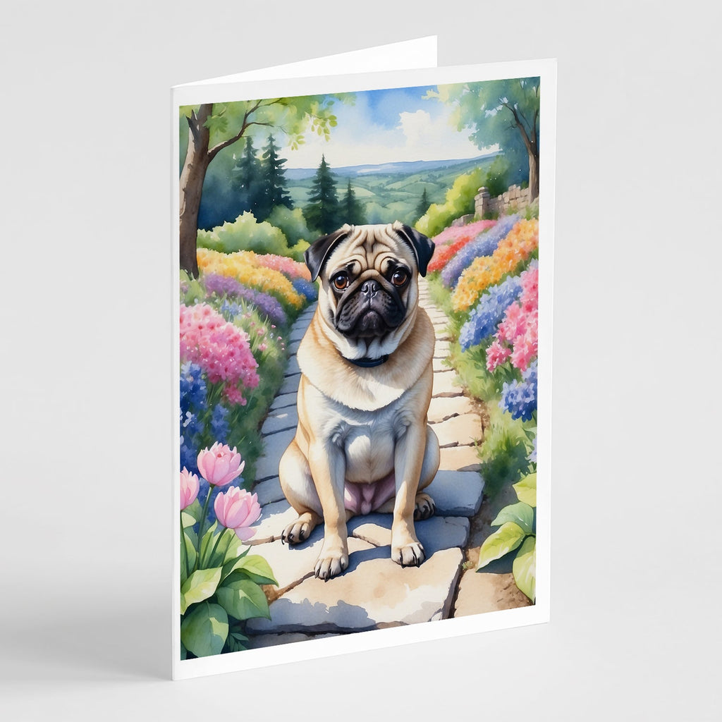 Pug Spring Path Greeting Cards Pack of 8-0