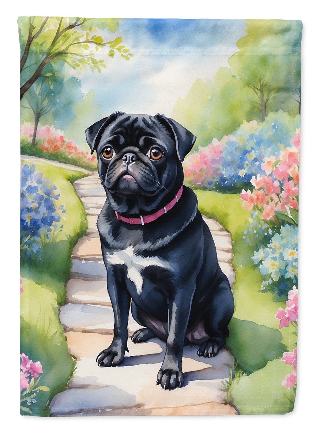 Black Pug Spring Path House Flag-0