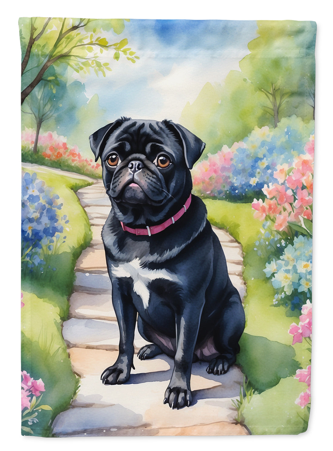 Black Pug Spring Path House Flag-0